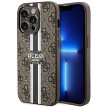 Etui Guess 4G Printed Stripes MagSafe na iPhone 14 Pro - brązowe
