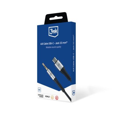 4. Kabel 3mk AUX minijack 3.5 mm / USB-C - srebrny