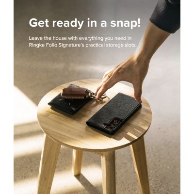8. Ringke Folio Signature skórzane etui z klapką do Samsung Galaxy S22+ (S22 Plus) czarny (FSS118R262)