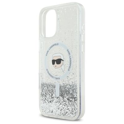 6. Etui Karl Lagerfeld Liquid Glitter Karl Head Magsafe na iPhone 16 - przezroczyste