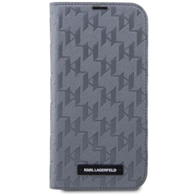 3. Etui Karl Lagerfeld Saffiano Monogram na iPhone 14 Pro - srebrne
