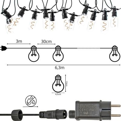 11. PARTY LIGHT GIRLANDA ZEWNĘTRZNA 12 ŻARÓWEK 12LED SPIRALNYCH 6,3M 230V