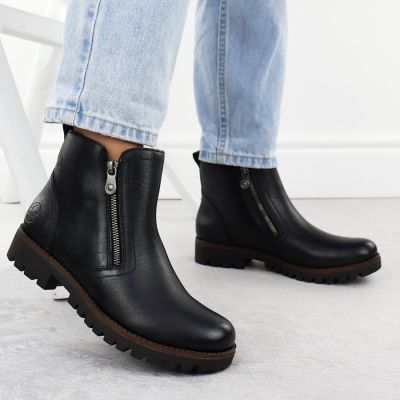 6. Skórzane botki damskie workery czarne Rieker 78556-00