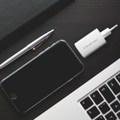 2. QOLTEC ŁADOWARKA SIECIOWA 65W GAN ULTRA | 5-20V | 2.25-3.25A | 1 X USB TYP C PD | 1 X USB QC 3.0 | BIAŁA