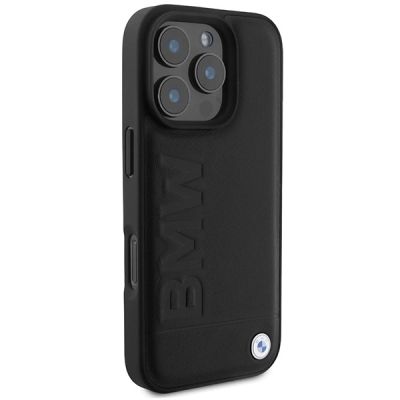 4. Etui BMW Leather Hot Stamp MagSafe na iPhone 16 Pro - czarne