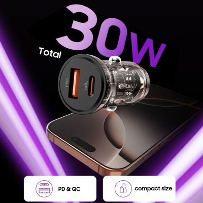 4. Ładowarka samochodowa Tech-Protect CC01 30 W 2-porty USB-A / USB-C - czarna
