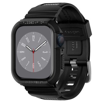 10. Etui z paskiem Spigen Rugged Armor Pro na Apple Watch 4 / 5 / 6 / 7 / 8 / SE (44/45 mm) - czarne
