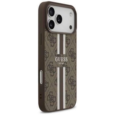 4. Etui Guess 4G Printed Stripes MagSafe na iPhone 17 Pro Max - brązowe