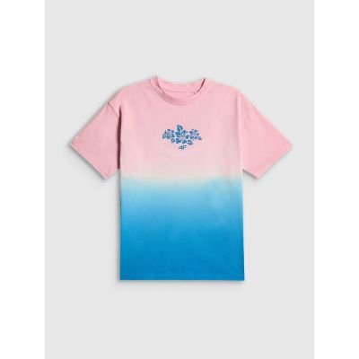 6. T-shirt loose z nadrukiem dziewczęcy 4F 4FJRSS26TTSHF4186-91A