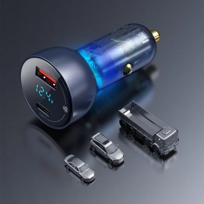 15. Baseus ładowarka samochodowa USB / USB Typ C 65 W 5 A SCP Quick Charge 4.0+ Power Delivery 3.0 ekran LCD szary (CCKX-C0G)