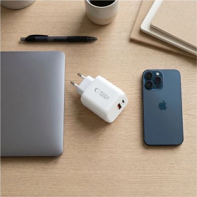 6. Ładowarka sieciowa Tech-Protect NCA65W-GAN 2-Porty PD 65W / QC3.0 2 - biała