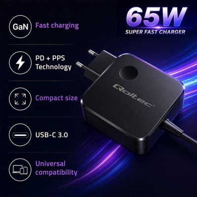 2. QOLTEC ŁADOWARKA SIECIOWA GAN 65W | USB-C PD PPS | 5-21V | 3-3.25A