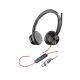 217. Zestaw słuchawkowy POLY Blackwire 8225 Stereo 8X225AA USB-C z certyfikatem Microsoft Teams + przejściówka USB-C/A