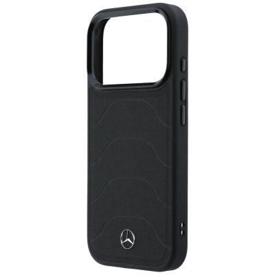 6. Etui Mercedes Leather Mesh with Bow Line MagSafe na iPhone 17 Pro Max - czarne