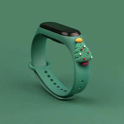 2. Opaska Strap Xmas do Xiaomi Mi Band 3 / 4 świąteczny silikonowy pasek bransoletka z choinką - ciemnozielona