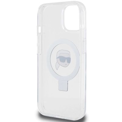 7. Etui Karl Lagerfeld Ring Stand Karl Head MagSafe do iPhone 15 - białe