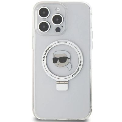 3. Etui Karl Lagerfeld Ring Stand Karl Head MagSafe do iPhone 15 Pro - białe