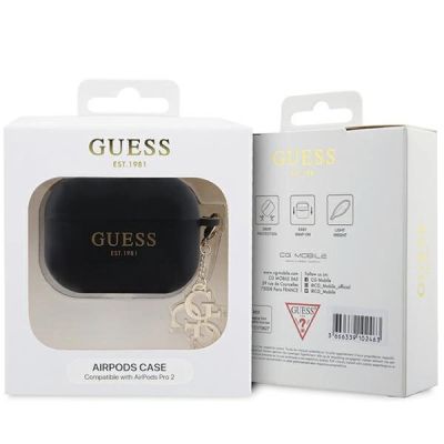 3. Etui Guess Liquid Silicone Glitter Triangle Charm na AirPods Pro 2 - czarne