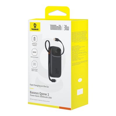 7. Powerbank Baseus QPow 2 30W 10000mAh z wbudowanymi kablami USB-C - czarny