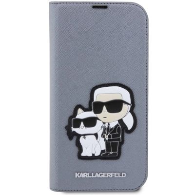 3. Etui Karl Lagerfeld Saffiano Karl&Choupette na iPhone 14 Pro Max - srebrne