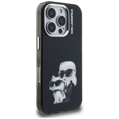 4. Etui Karl Lagerfeld IML Aquarelle Karl & Choupette & Logo na iPhone 16 Pro czarne