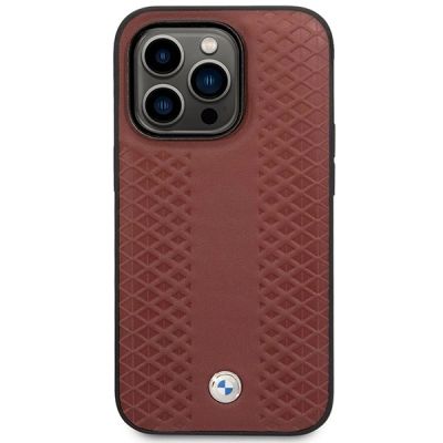 3. Etui BMW Leather Diamond Pattern MagSafe na iPhone 14 Pro - burgundowe