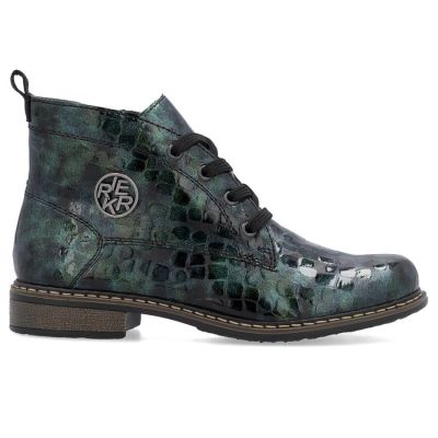 25. Botki damskie lakierowane kroko zielone Rieker 71205-90
