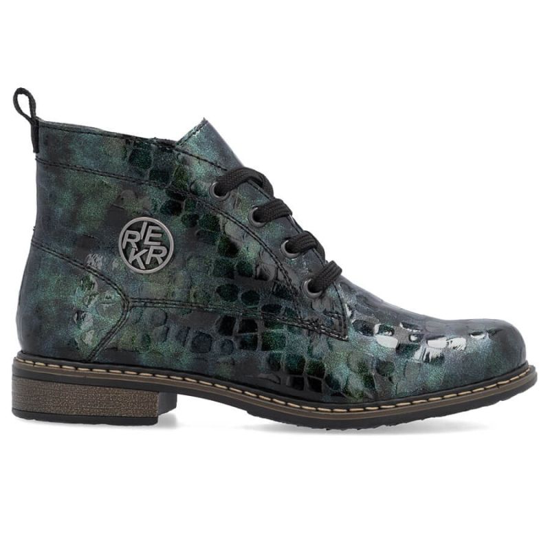 25. Botki damskie lakierowane kroko zielone Rieker 71205-90