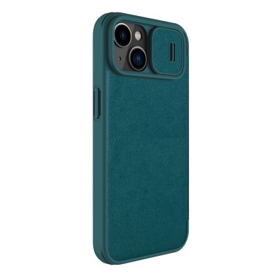3. Nillkin Qin Leather Pro Case etui iPhone 14 Plus osłona na aparat kabura pokrowiec obudowa z klapką zielony