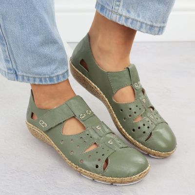 6. Półbuty damskie na rzep komfortowe ażurowe zielone Rieker 44852-52