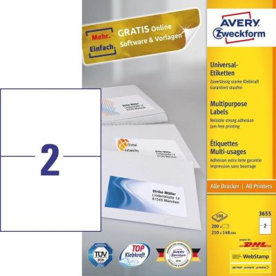 2. Avery 3655 samoprzylepne etykiety Prostokąt Na stałe Biały 200 szt.