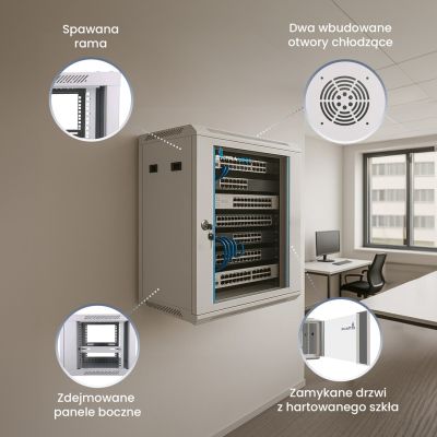 9. Extralink Szafa rack 6U 600x450 Szara montowana na ścianie