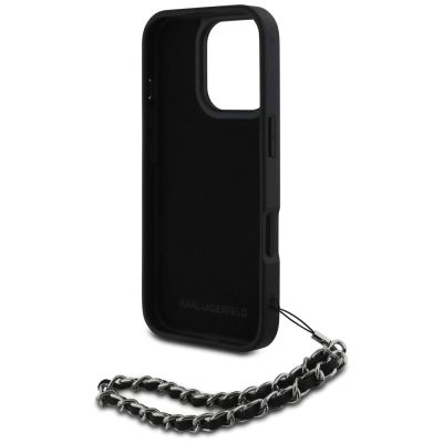 6. Etui Karl Lagerfeld Saffiano Crystals  w/Chain na iPhone 16 Pro - czarne