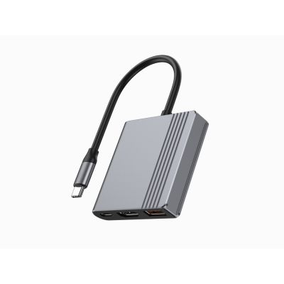 8. GEMBIRD MULTI ADAPTER USB TYPU C 3 W 1 (PORT USB + HDMI + WIDEO USB-C), KOLOR SZARY