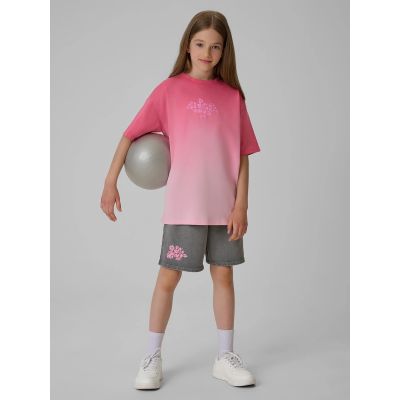 4. T-shirt loose z nadrukiem dziewczęcy 4F 4FJRSS26TTSHF4186-90A