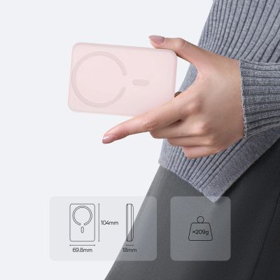 4. Powerbank Baseus EnerFill FM11 Ultra-Mini 10000mAh 22,5W indukcyjny kompatybilny z MagSafe z białym kablem Basus Simple USB-C 20V/3A 0,3m - różowy
