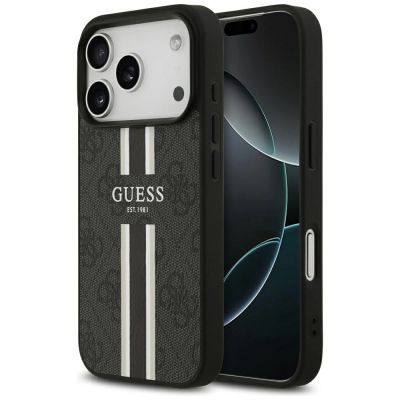 9. Etui Guess 4G Printed Stripes MagSafe na iPhone 17 Pro - czarne