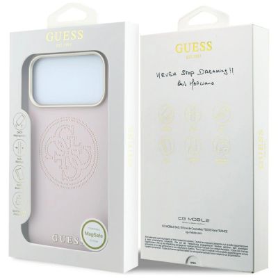 8. Etui Guess Perforated 4G Gold Logo Magsafe na iPhone 17 Pro / 18 Pro - różowe