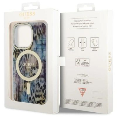 8. Etui Guess Leopard MagSafe na iPhone 14 Pro Max - niebieskie