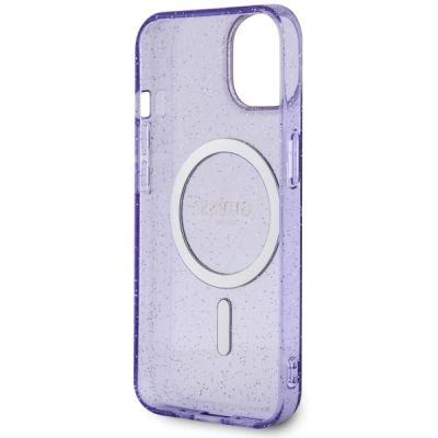 7. Etui Guess Glitter Gold MagSafe na iPhone 14 - purpurowe