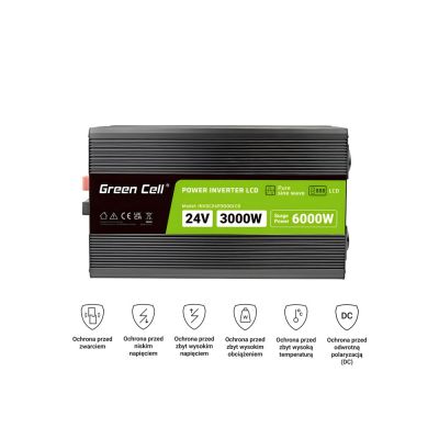 6. GREEN CELL PRZETWORNICA LCD 24V/230V 3000W/6000W CZYSTY SINUS INVGC24P3000LCD