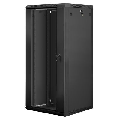 11. Szafa jednosekcyjna Lanberg WF01-6627-10B (27U; 1300mm / 600mm / 600 mm; wisząca; Szklane; 19''; kolor czarny)
