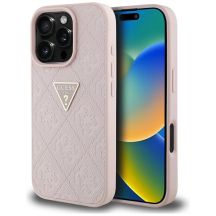 Etui Guess Hot Stamp 4G Pattern Triangle Metal Logo na iPhone 16 Pro - różowe