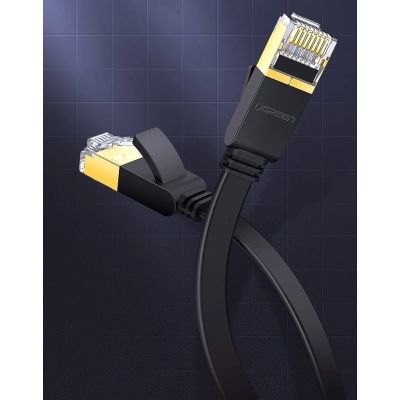 16. Ugreen płaski kabel przewód internetowy sieciowy Ethernet patchcord RJ45 Cat 7 STP LAN 10 Gbps 10 m czarny (NW106 11265)