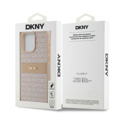 8. Etui DKNY Leather Mono Stripe & Metal Logo na iPhone 15 Pro Max - różowe