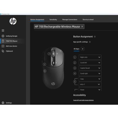 15. Mysz HP 700 Rechargeable  Mouse Black bezprzewodowa z akumulatorem czarna AZ7B0AA