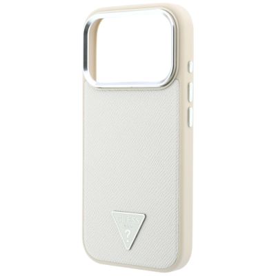 6. Etui Guess Grained Triangle Logo MagSafe na iPhone 18 Pro Max / 17 Pro Max - beżowe
