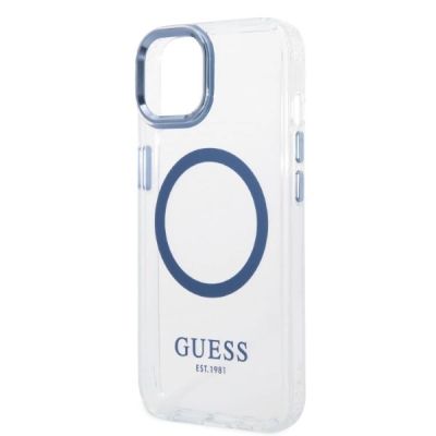 6. Etui Guess Metal Outline MagSafe na iPhone 14 Plus - niebieskie