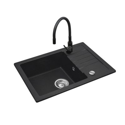 3. Czarny zestaw zlewozmywak z baterią giętką - zlew MAIDSINKS BALI (62x44) 1B1D czarny + bateria Flessi Black Edition czarna