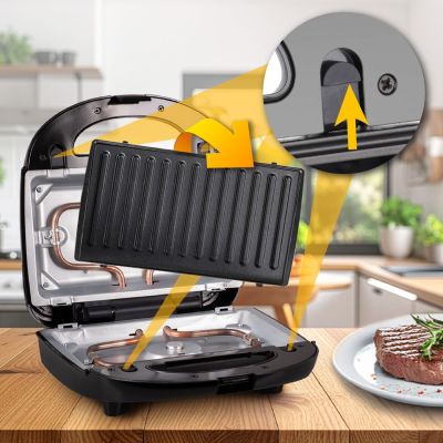 13. ELDOM OPIEKACZ WIELOFUNKCYJNY 5 IN 1 ST250 850W WYMIENNE PŁYTY: SANDWICH, GRILL, GOFRY, ORZESZKI, MINI PĄCZKI
